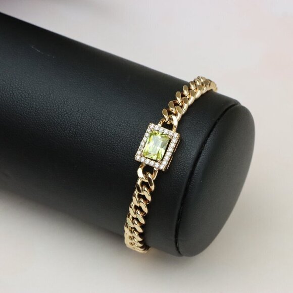 "Elegant Rose Gold Bracelet with Green Stone & Cubic Zirconia Charm, XPBL0805 - Picture 8 of 12